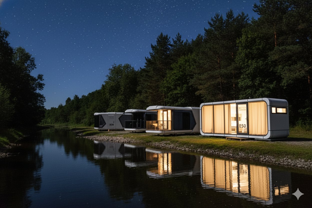 Luxury Tiny Homes under starry night